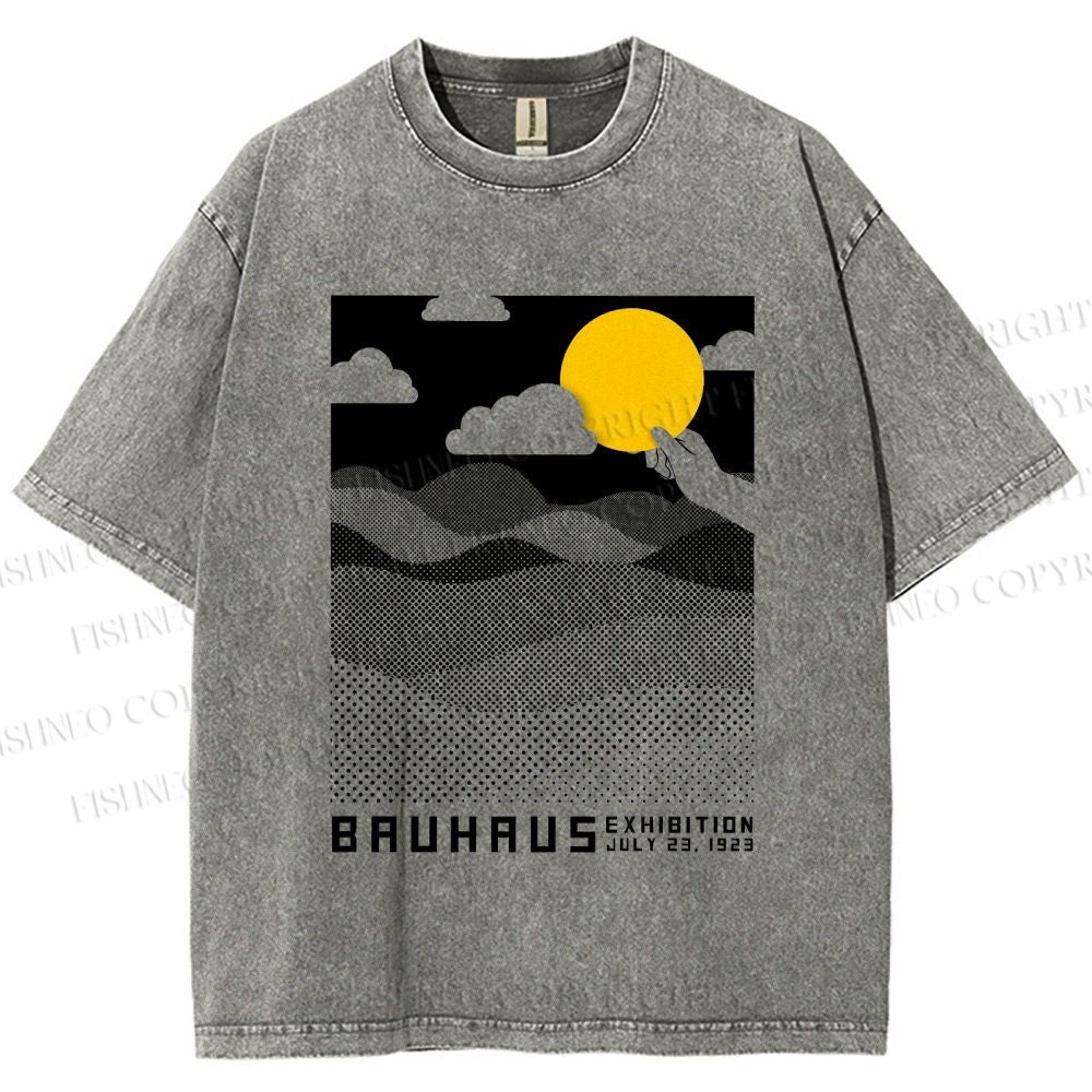Unisex Bauhaus Wave And Sunset Printed Washed Tee