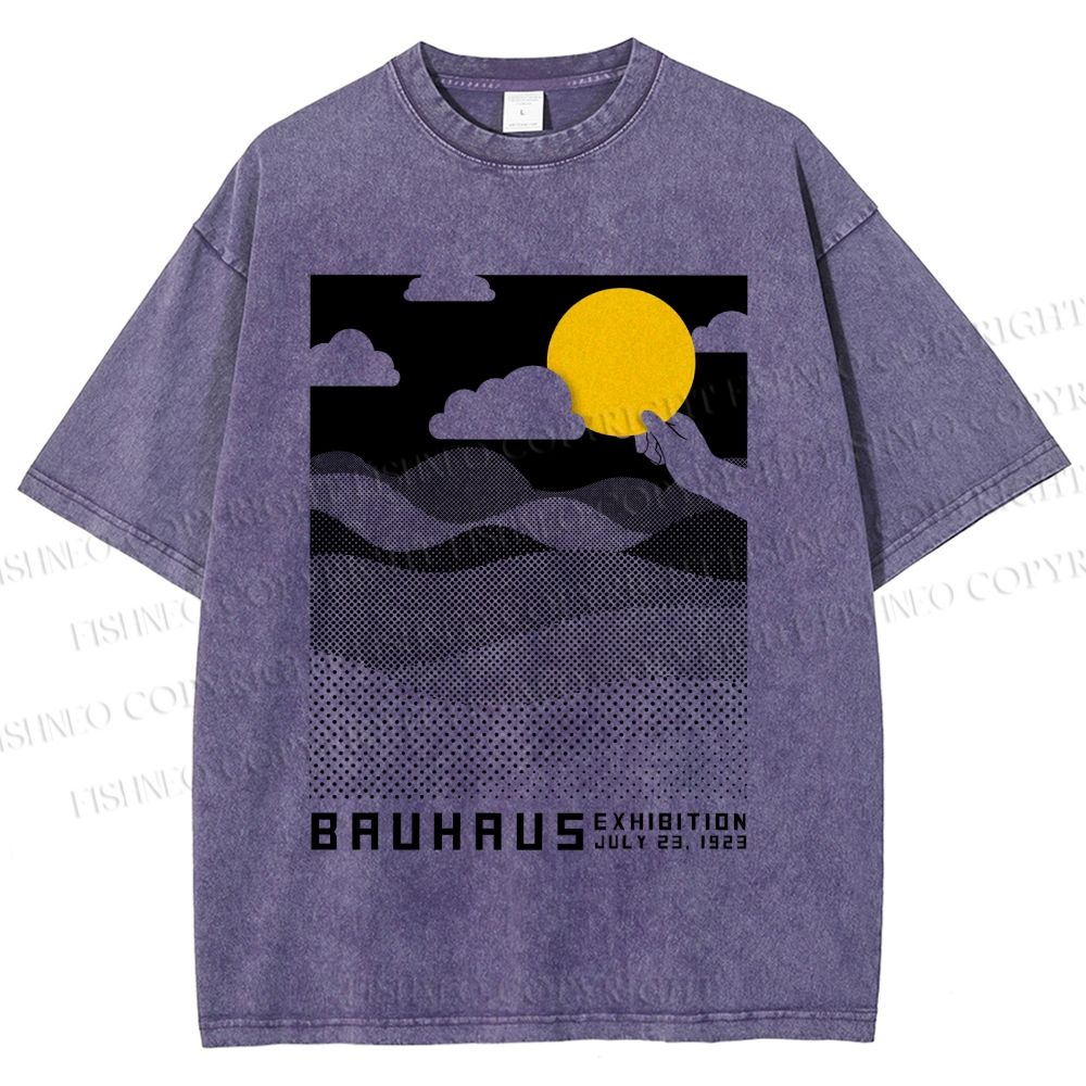 Unisex Bauhaus Wave And Sunset Printed Washed Tee