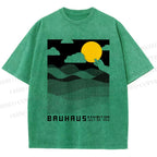 Unisex Bauhaus Wave And Sunset Printed Washed Tee
