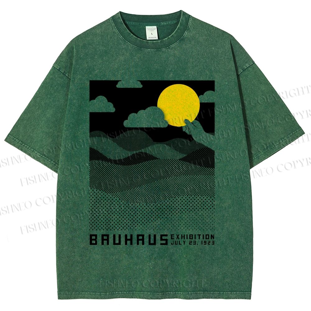 Unisex Bauhaus Wave And Sunset Printed Washed Tee