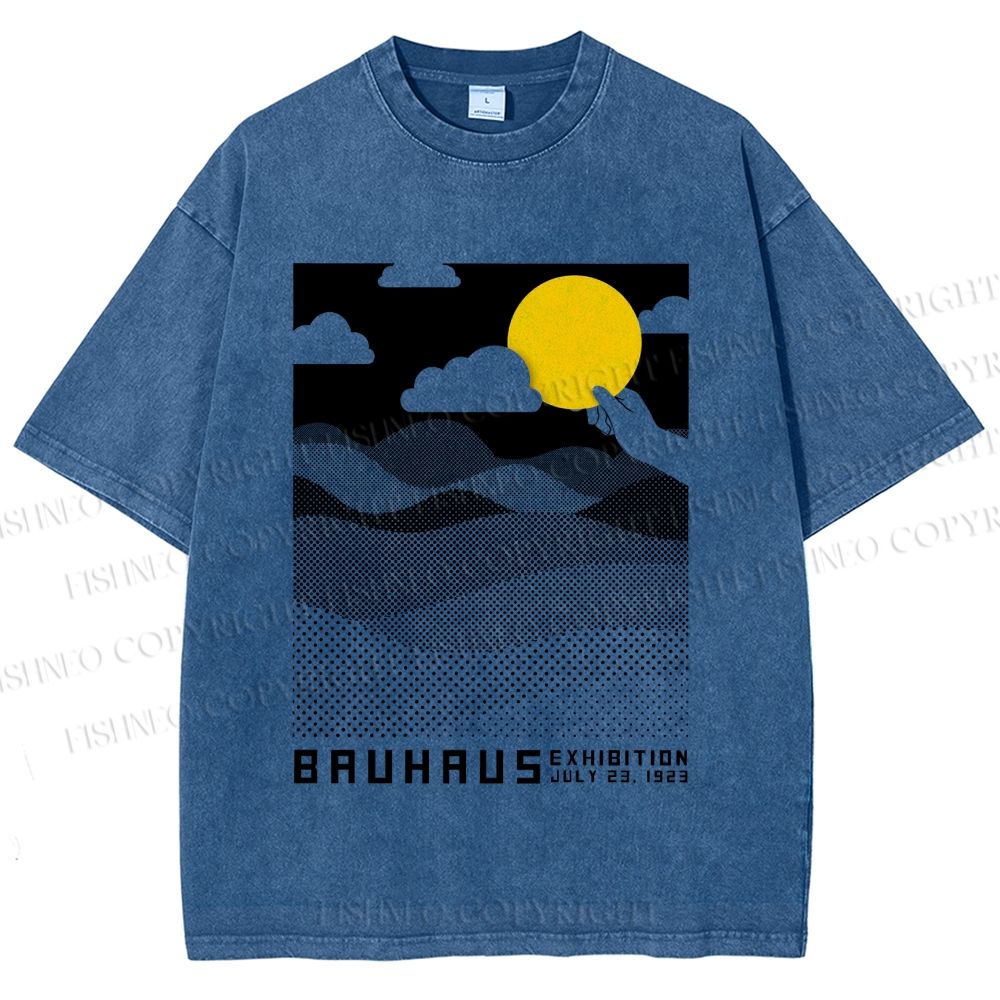 Unisex Bauhaus Wave And Sunset Printed Washed Tee