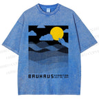 Unisex Bauhaus Wave And Sunset Printed Washed Tee
