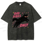 Unisex Black Cat Vibes Only Printed Washed Tee