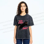 Unisex Black Cat Vibes Only Printed Washed Tee