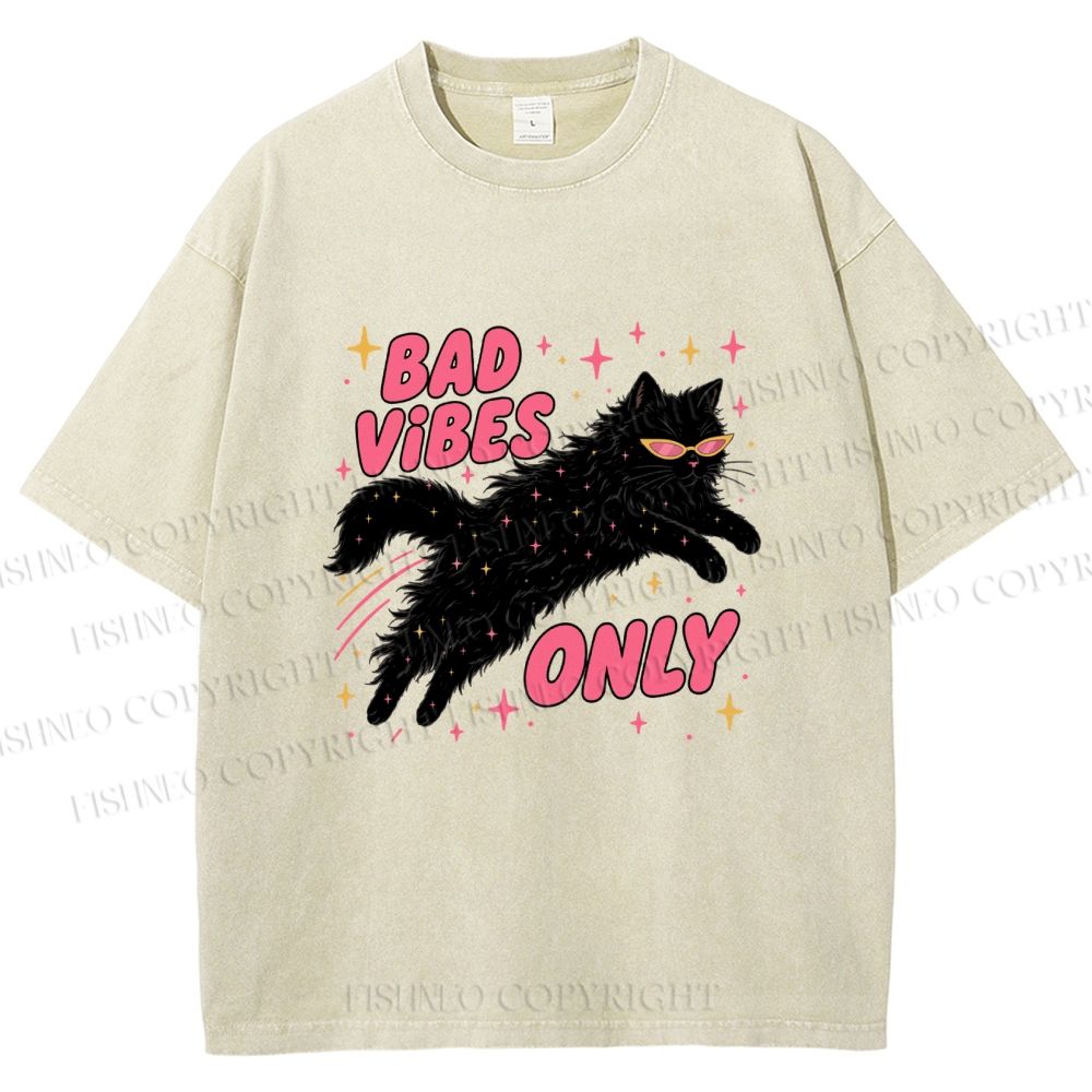 Unisex Black Cat Vibes Only Printed Washed Tee
