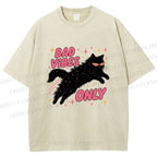 Unisex Black Cat Vibes Only Printed Washed Tee