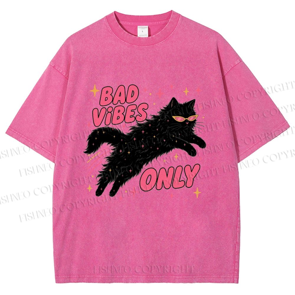 Unisex Black Cat Vibes Only Printed Washed Tee