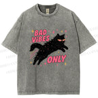 Unisex Black Cat Vibes Only Printed Washed Tee