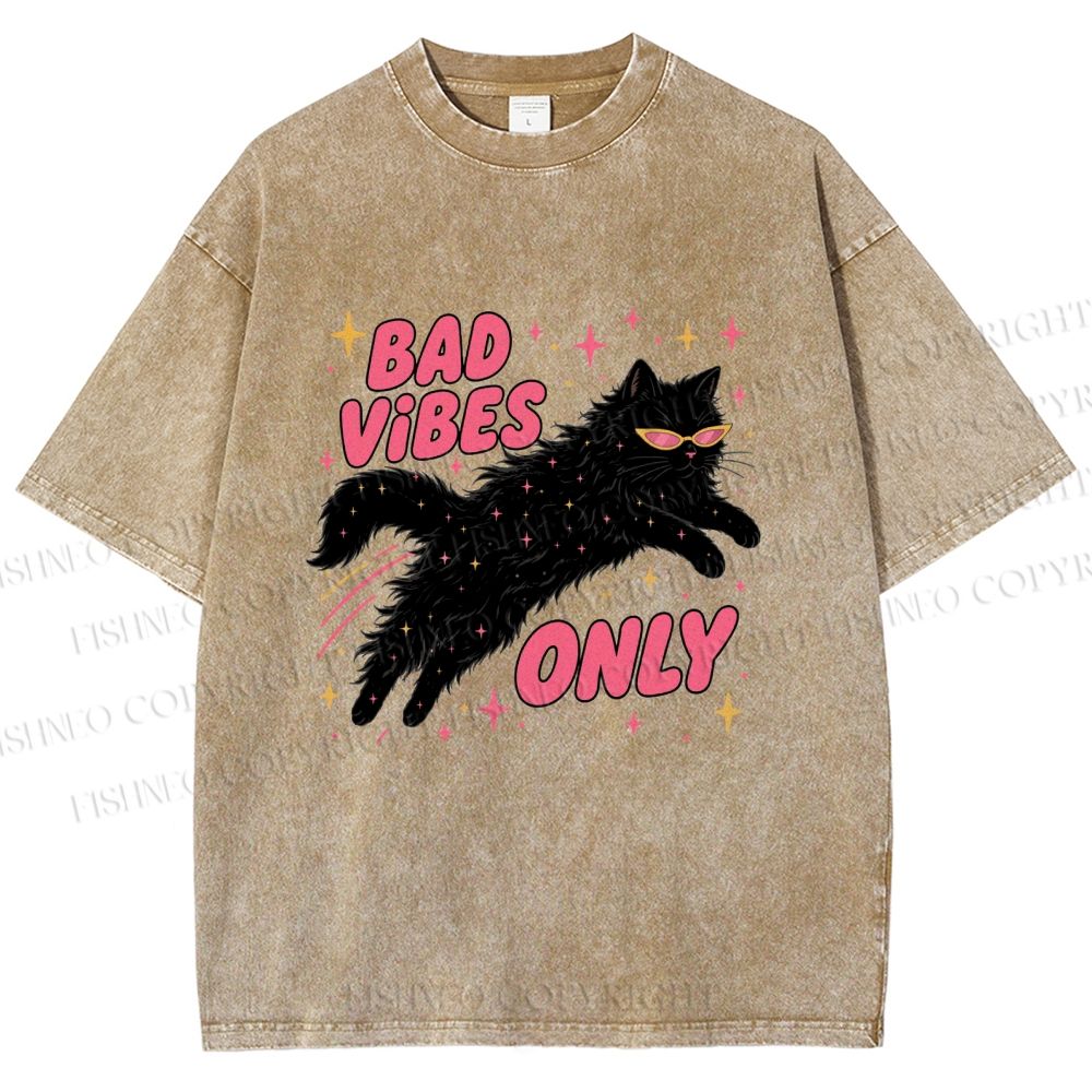 Unisex Black Cat Vibes Only Printed Washed Tee