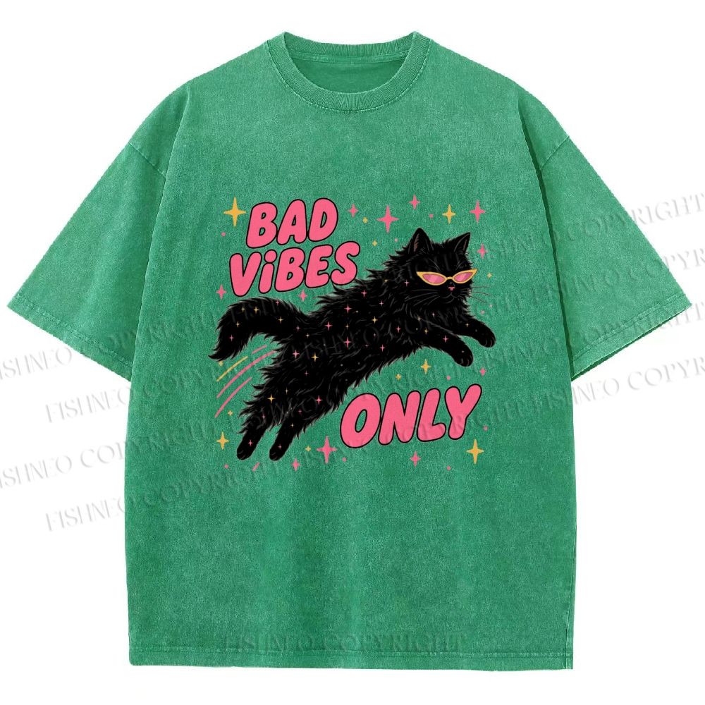 Unisex Black Cat Vibes Only Printed Washed Tee