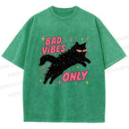 Unisex Black Cat Vibes Only Printed Washed Tee