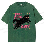 Unisex Black Cat Vibes Only Printed Washed Tee