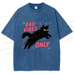 Unisex Black Cat Vibes Only Printed Washed Tee