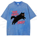 Unisex Black Cat Vibes Only Printed Washed Tee