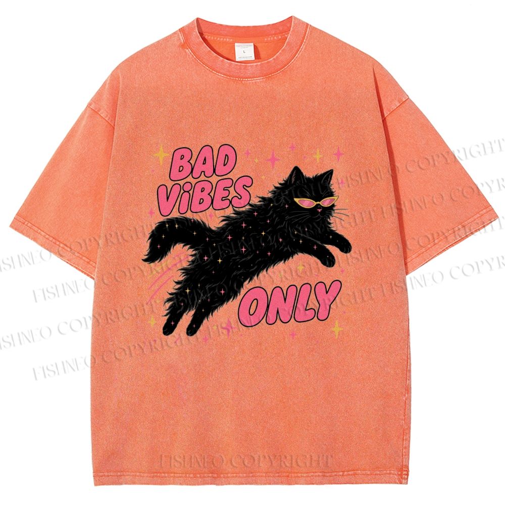 Unisex Black Cat Vibes Only Printed Washed Tee