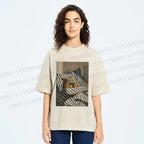 Unisex Reading Ginger Cat Printed Washed Tee