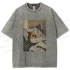 Unisex Reading Ginger Cat Printed Washed Tee