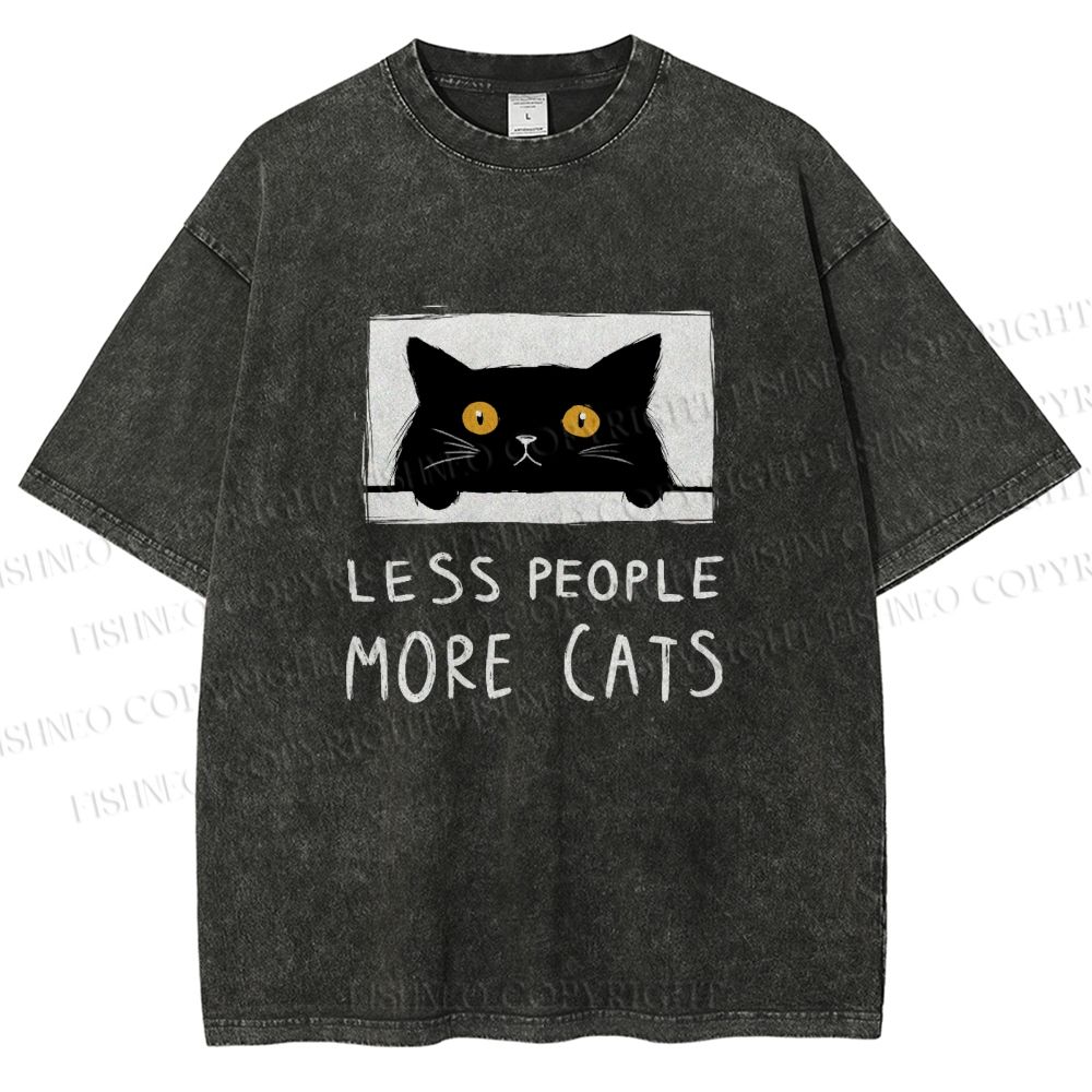 Unisex Less People More Cats Printed Washed Tee