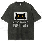 Unisex Less People More Cats Printed Washed Tee