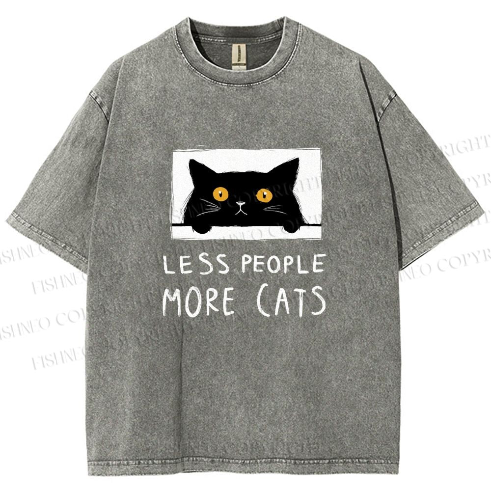 Unisex Less People More Cats Printed Washed Tee