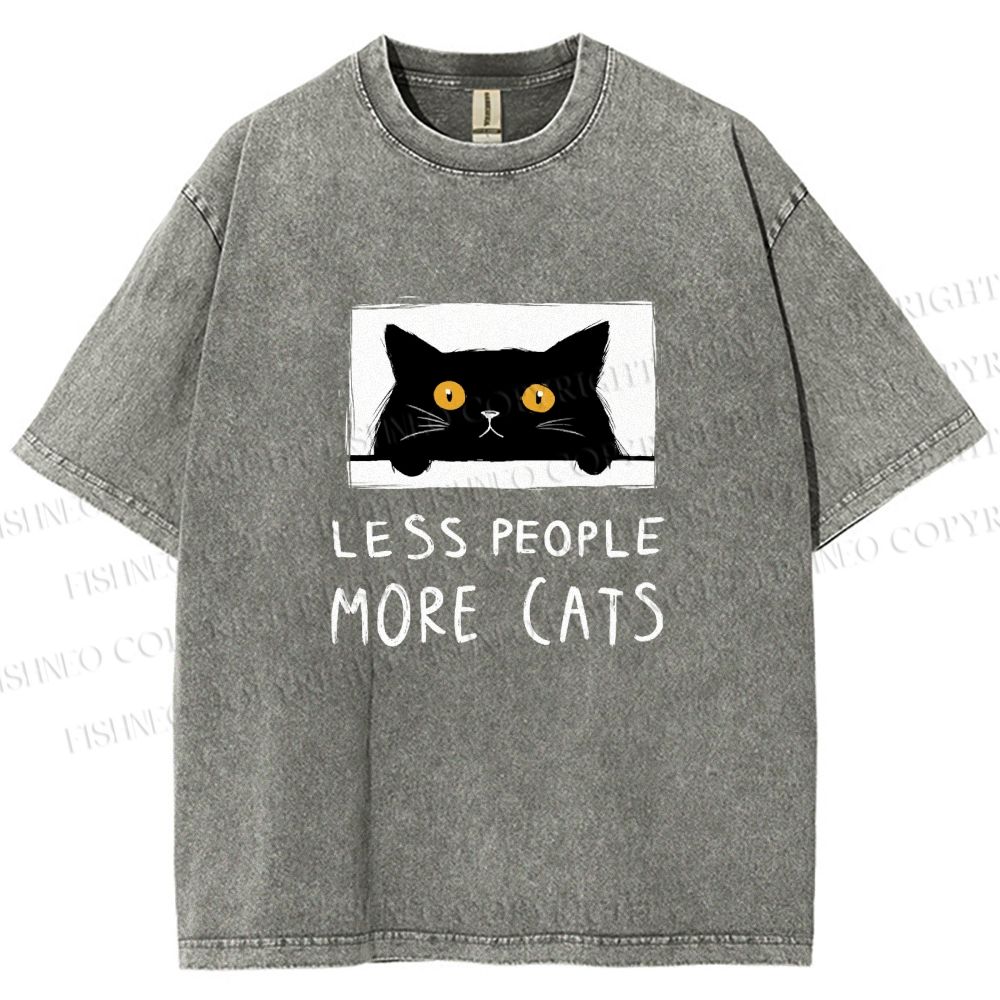 Unisex Less People More Cats Printed Washed Tee