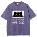 Unisex Less People More Cats Printed Washed Tee