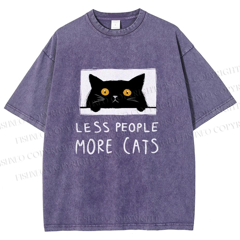 Unisex Less People More Cats Printed Washed Tee