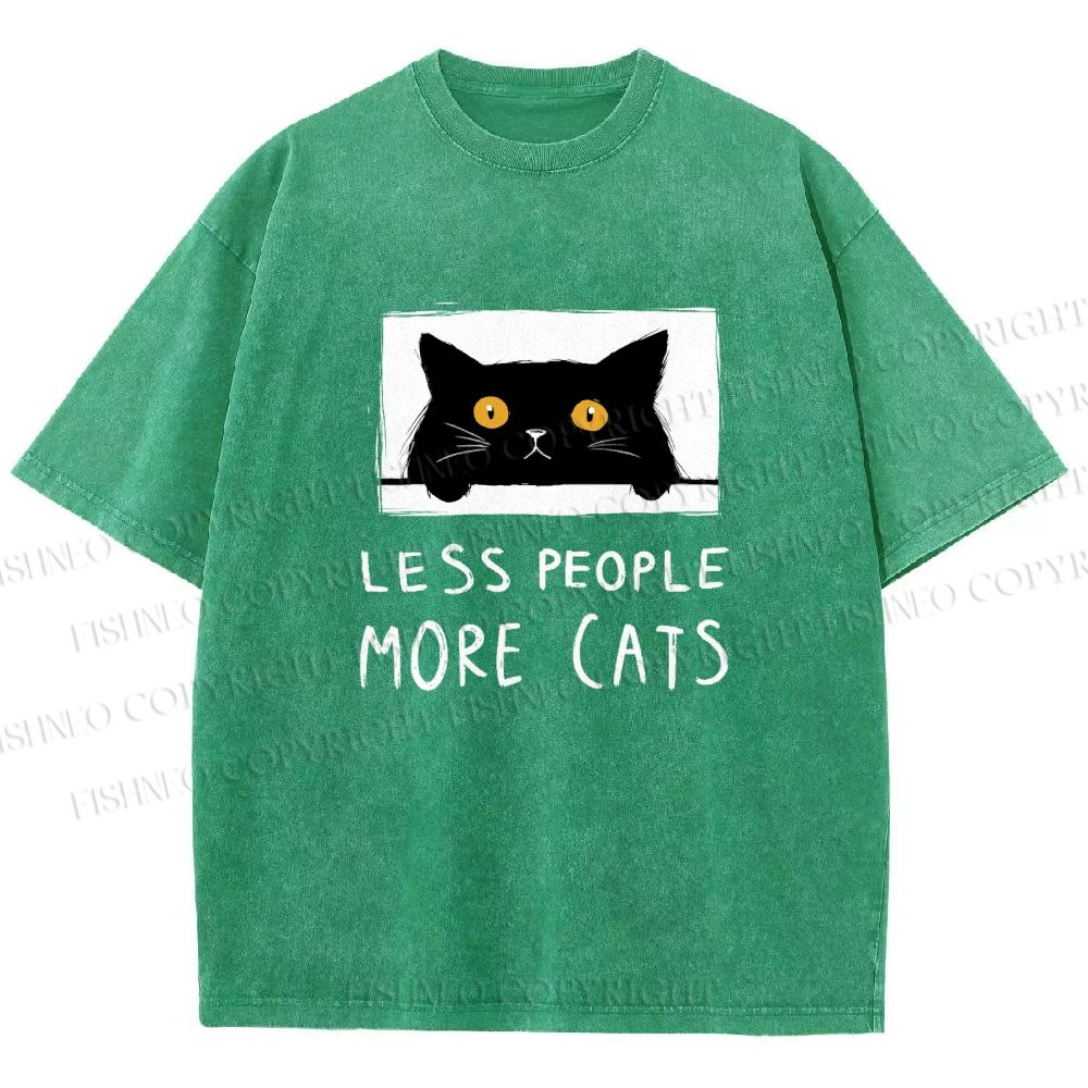 Unisex Less People More Cats Printed Washed Tee
