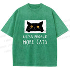 Unisex Less People More Cats Printed Washed Tee