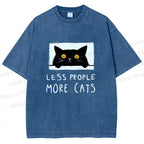 Unisex Less People More Cats Printed Washed Tee