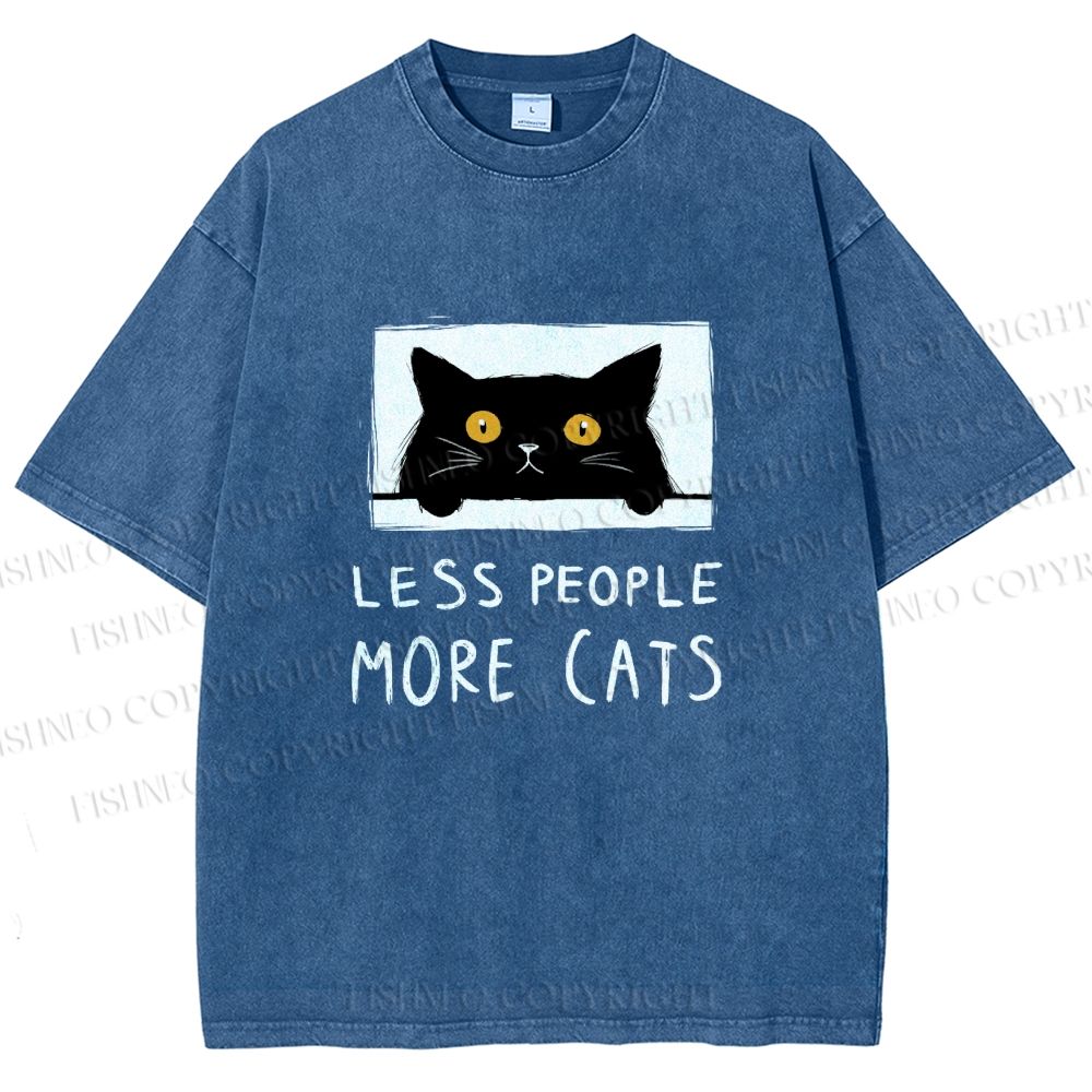 Unisex Less People More Cats Printed Washed Tee
