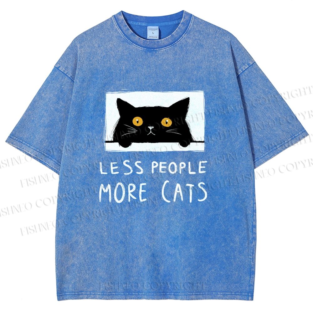 Unisex Less People More Cats Printed Washed Tee