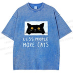Unisex Less People More Cats Printed Washed Tee