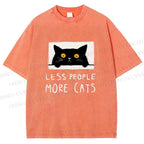 Unisex Less People More Cats Printed Washed Tee