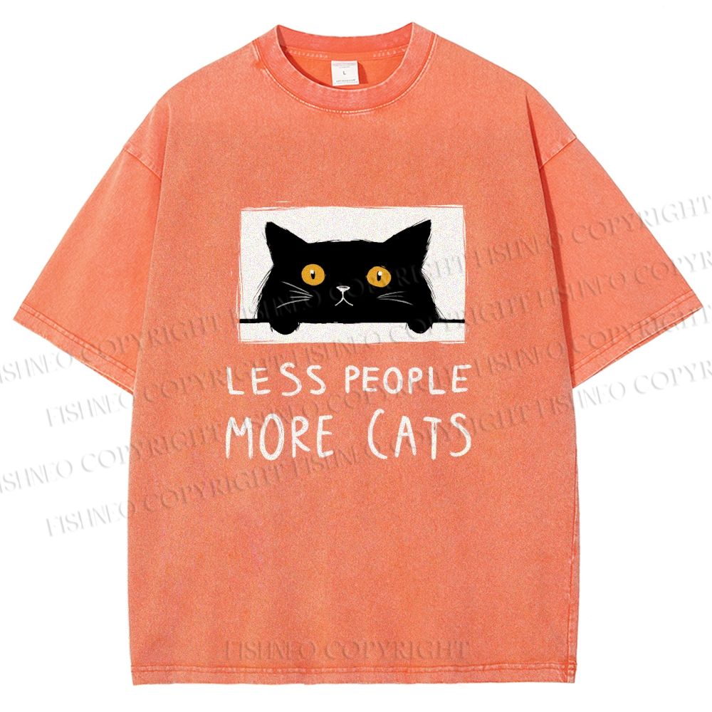 Unisex Less People More Cats Printed Washed Tee