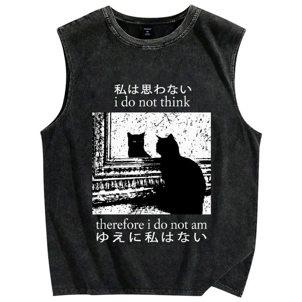 Thinking Cat Vintage Distressed Washed Tank Top