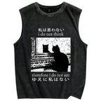 Thinking Cat Vintage Distressed Washed Tank Top