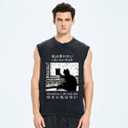 Thinking Cat Vintage Distressed Washed Tank Top