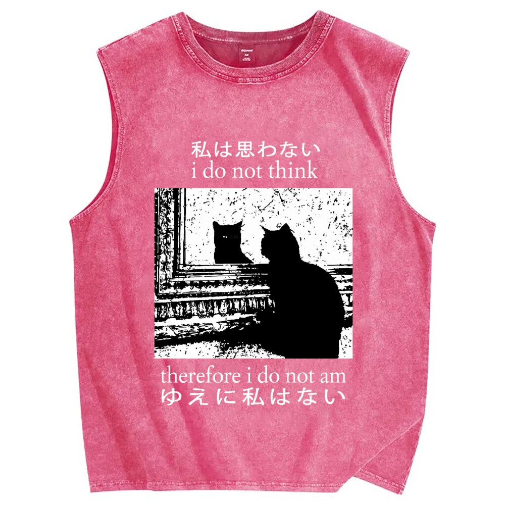 Thinking Cat Vintage Distressed Washed Tank Top