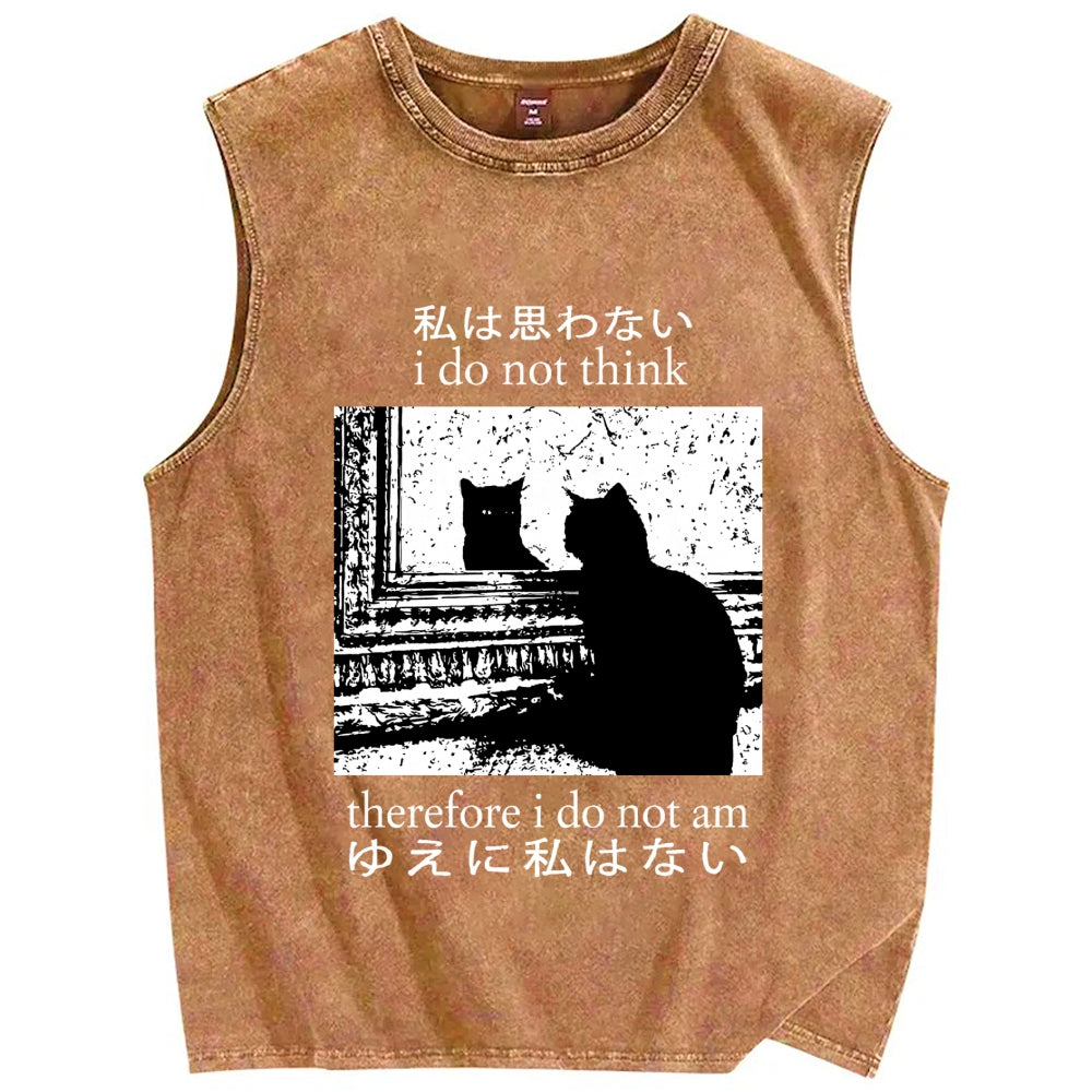 Thinking Cat Vintage Distressed Washed Tank Top