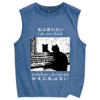 Thinking Cat Vintage Distressed Washed Tank Top