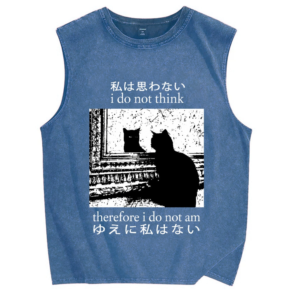 Thinking Cat Vintage Distressed Washed Tank Top