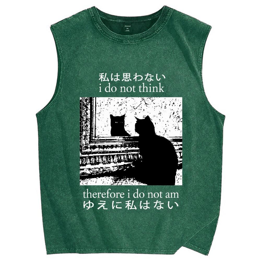 Thinking Cat Vintage Distressed Washed Tank Top
