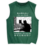 Thinking Cat Vintage Distressed Washed Tank Top