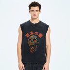 Japanese Style Skull Vintage Distressed Washed Tank Top