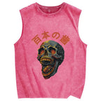 Japanese Style Skull Vintage Distressed Washed Tank Top