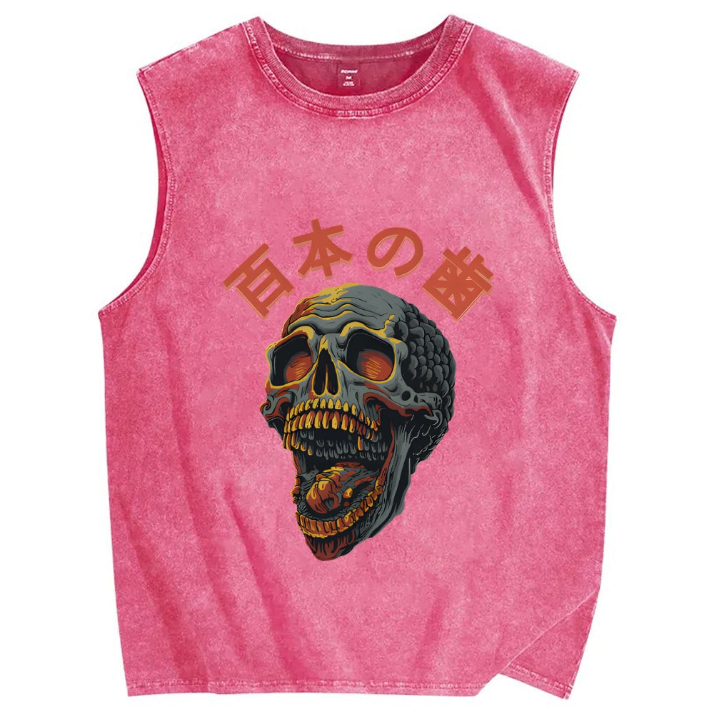 Japanese Style Skull Vintage Distressed Washed Tank Top