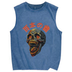 Japanese Style Skull Vintage Distressed Washed Tank Top