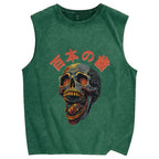 Japanese Style Skull Vintage Distressed Washed Tank Top