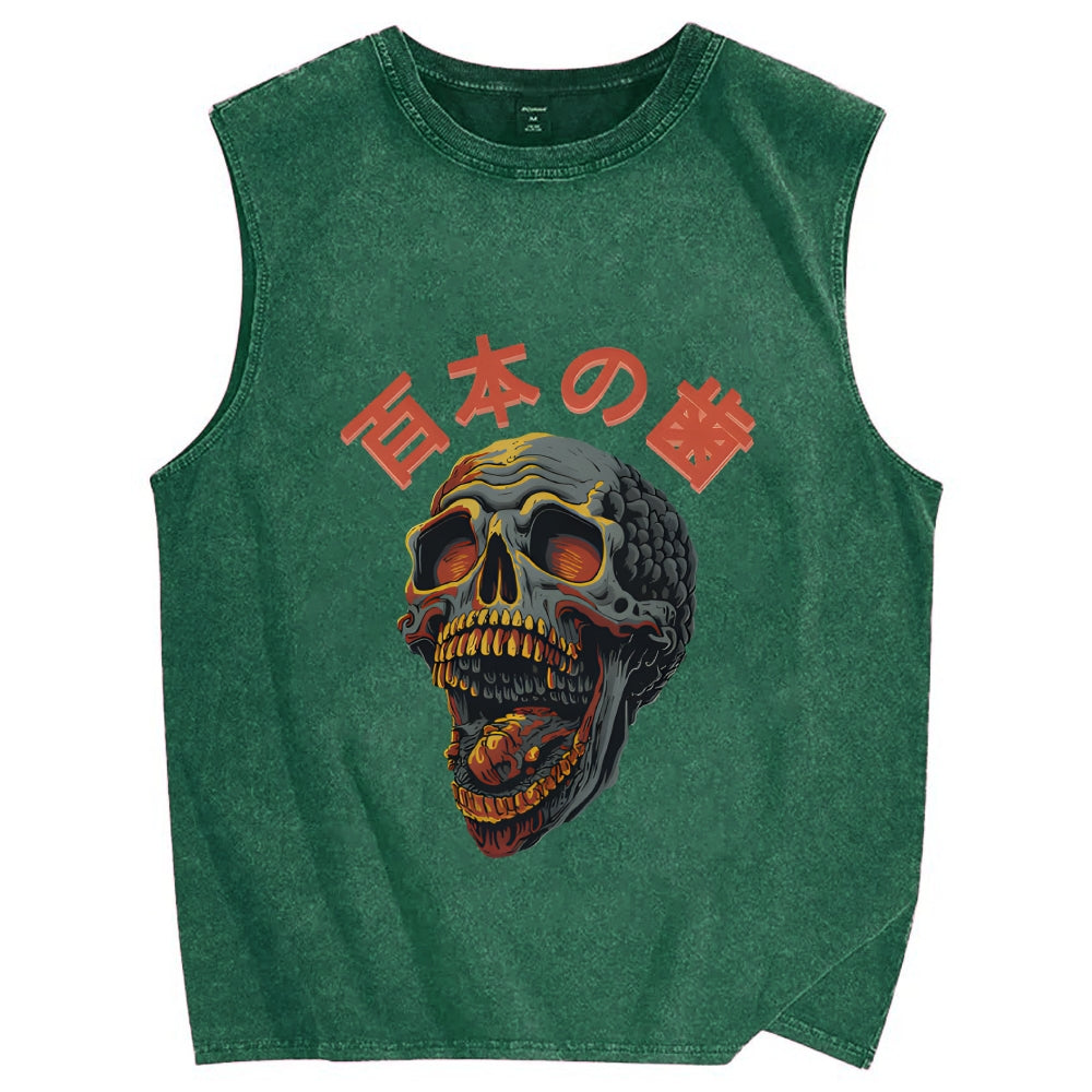 Japanese Style Skull Vintage Distressed Washed Tank Top